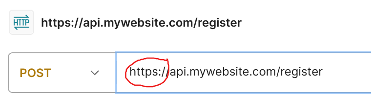 Screenshot of the Postman UI showing the explicitly provided https protocol.
